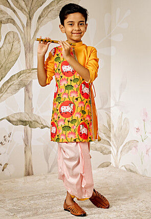 Digital Printed Muslin Silk Kurta Set in Mustard