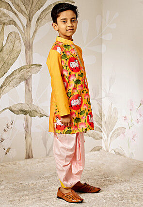 Digital Printed Muslin Silk Kurta Set in Mustard