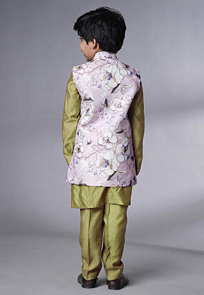 Digital Printed Muslin Silk Kurta Set in Olive Green