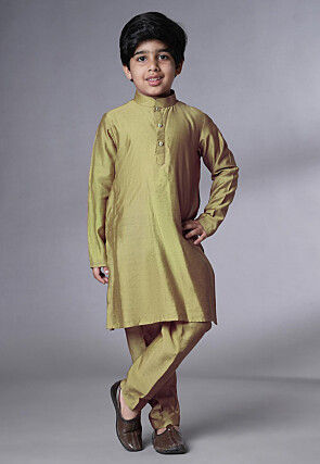 Digital Printed Muslin Silk Kurta Set in Olive Green