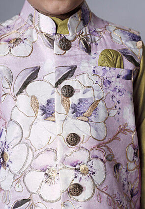 Digital Printed Muslin Silk Kurta Set in Olive Green