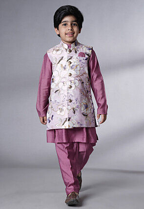 Digital Printed Muslin Silk Kurta Set in Purple