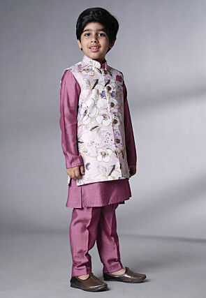 Digital Printed Muslin Silk Kurta Set in Purple