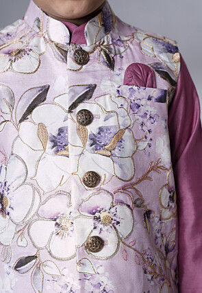 Digital Printed Muslin Silk Kurta Set in Purple