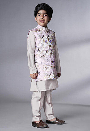 Digital Printed Muslin Silk Kurta Set in White