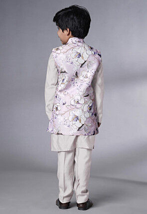 Digital Printed Muslin Silk Kurta Set in White