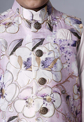 Digital Printed Muslin Silk Kurta Set in White