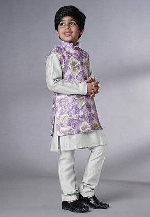 Digital Printed Muslin Silk Kurta Set in White