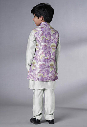 Digital Printed Muslin Silk Kurta Set in White