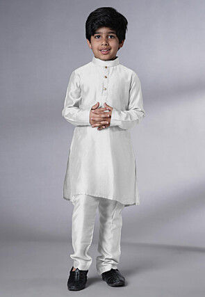 Digital Printed Muslin Silk Kurta Set in White