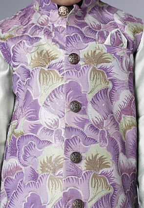 Digital Printed Muslin Silk Kurta Set in White