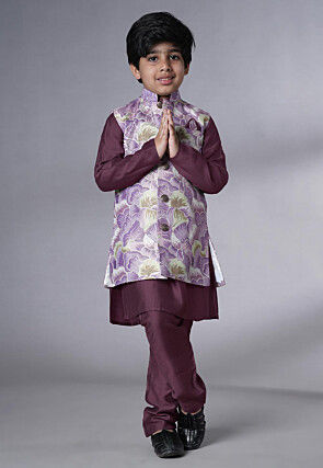 Digital Printed Muslin Silk Kurta Set in Wine