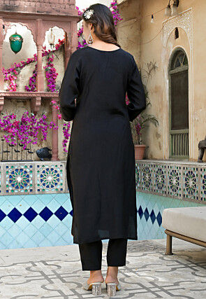 Digital Printed Muslin Silk Pakistani Suit in Black