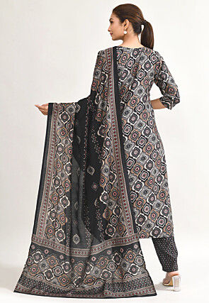 Digital Printed Muslin Silk Pakistani Suit in Black