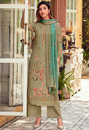 Dark Gray Colored NETTED Unstitched Pakistani Salwar Kameez Suits   fashionnaari