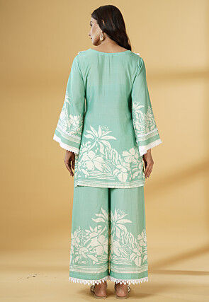 Digital Printed Muslin Silk Pakistani Suit in Light Green