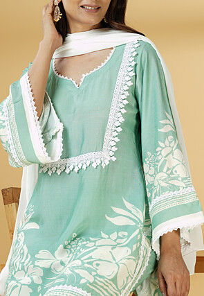 Digital Printed Muslin Silk Pakistani Suit in Light Green