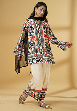 Digital Printed Muslin Silk Pakistani Suit in Multicolor