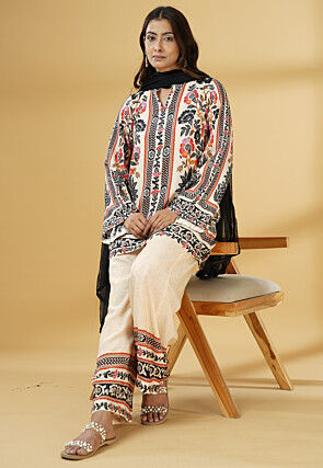 Digital Printed Muslin Silk Pakistani Suit in Multicolor