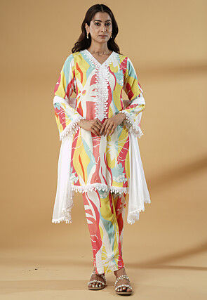 Digital Printed Muslin Silk Pakistani Suit in Multicolor