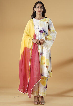 Digital Printed Muslin Silk Pakistani Suit in Multicolor