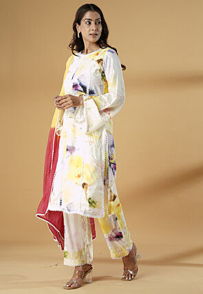 Digital Printed Muslin Silk Pakistani Suit in Multicolor