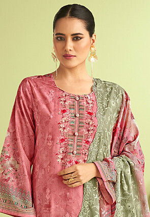 Digital Printed Muslin Silk Pakistani Suit in Pink