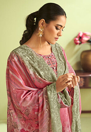 Digital Printed Muslin Silk Pakistani Suit in Pink
