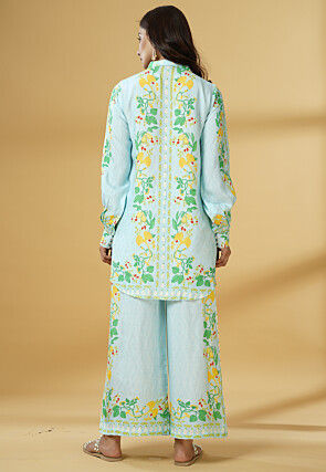 Digital Printed Muslin Silk Pakistani Suit in Sky Blue