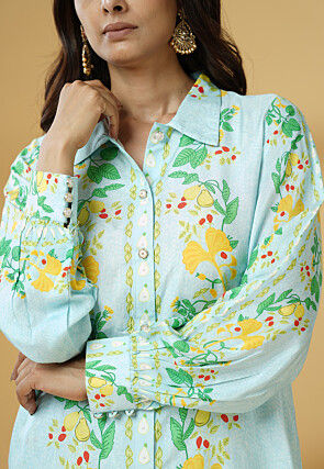 Digital Printed Muslin Silk Pakistani Suit in Sky Blue