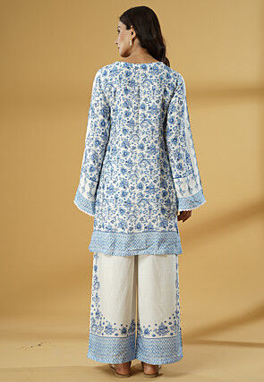 Digital Printed Muslin Silk Pakistani Suit in White