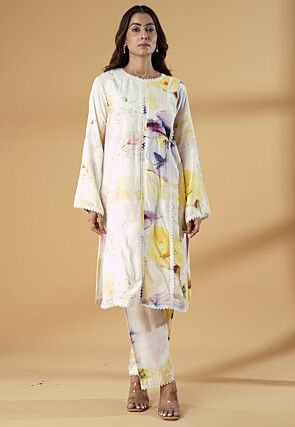 Digital Printed Muslin Silk Straight Kurta Set in Multicolor