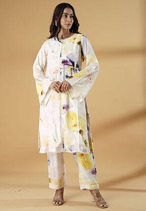 Digital Printed Muslin Silk Straight Kurta Set in Multicolor