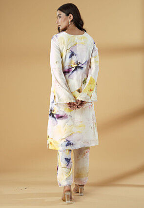 Digital Printed Muslin Silk Straight Kurta Set in Multicolor