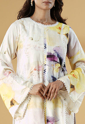 Digital Printed Muslin Silk Straight Kurta Set in Multicolor
