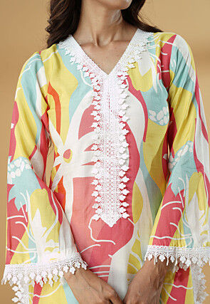 Digital Printed Muslin Silk Straight Kurta Set in Multicolor