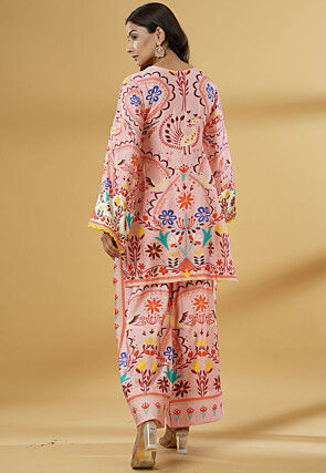 Digital Printed Muslin Silk Straight Kurti Set in Pink