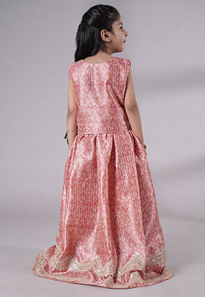 Digital Printed Net Lehenga in Peach