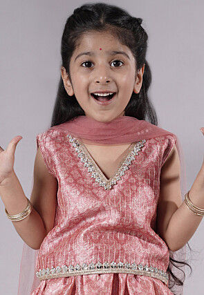 Digital Printed Net Lehenga in Peach