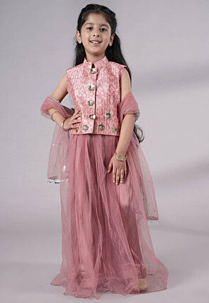 Digital Printed Net Lehenga in Peach