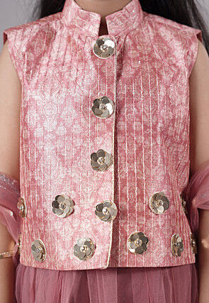 Digital Printed Net Lehenga in Peach