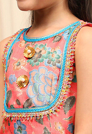 Digital Printed Net Lehenga in Sky Blue