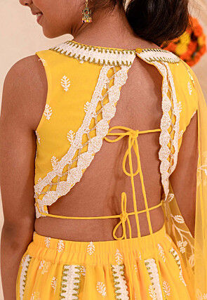 Digital Printed Net Lehenga in Yellow