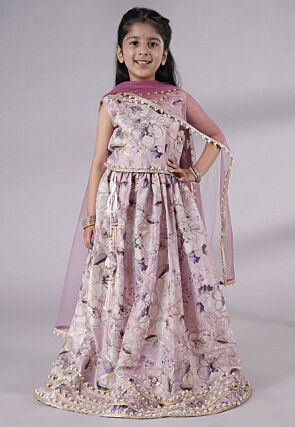 Digital Printed Organza Art Silk Lehenga in Pink