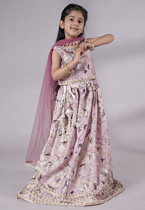 Digital Printed Organza Art Silk Lehenga in Pink