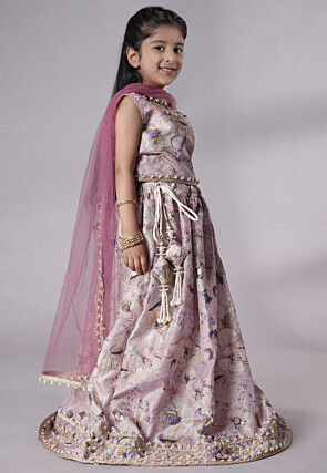 Digital Printed Organza Art Silk Lehenga in Pink