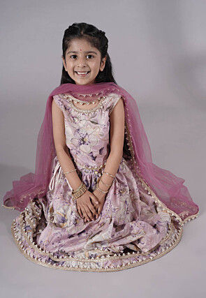 Digital Printed Organza Art Silk Lehenga in Pink