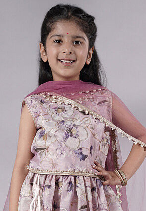 Digital Printed Organza Art Silk Lehenga in Pink