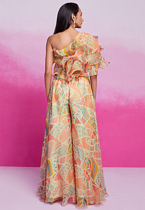 Digital Printed Organza Co Ord Set in Light Beige