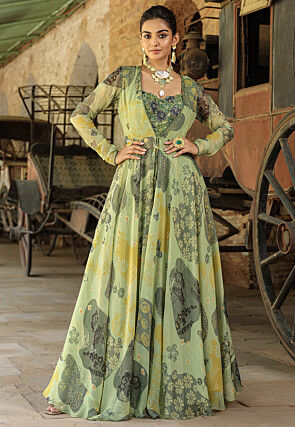 Page 19 Indo Western Green Leggings Gowns Kurta and Churidars Online